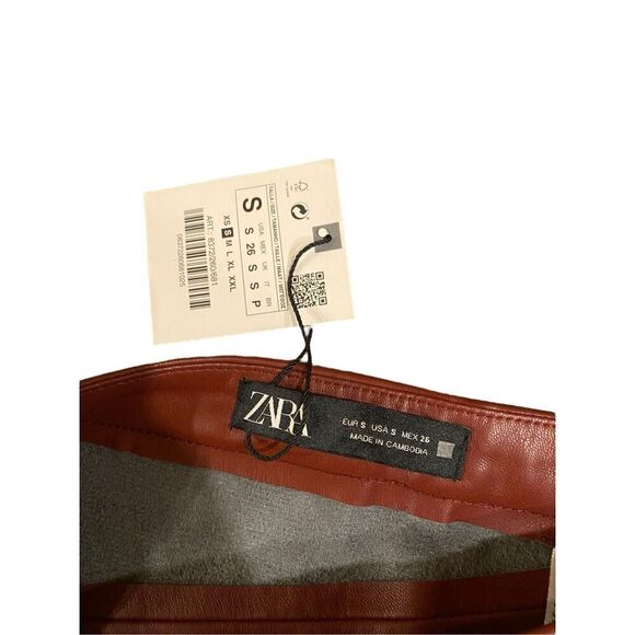 Zara High-rise Faux Leather Leggings in Burgundy Size Small NWT - Picture 8 of 9